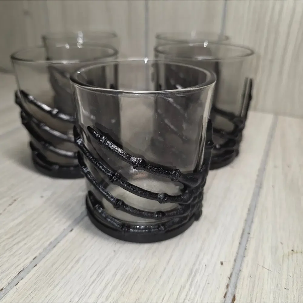 Skeleton Hand Gothic Whisky Glasses 5 Halloween Party Barware Witchy Cryptic
